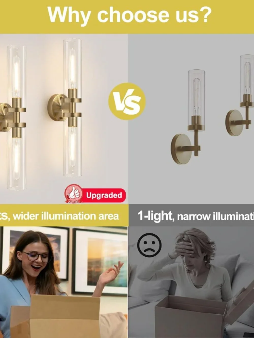 Wall Sconces Set of Two, Hardwired Brass Bathroom Sconces Wall Lighting
